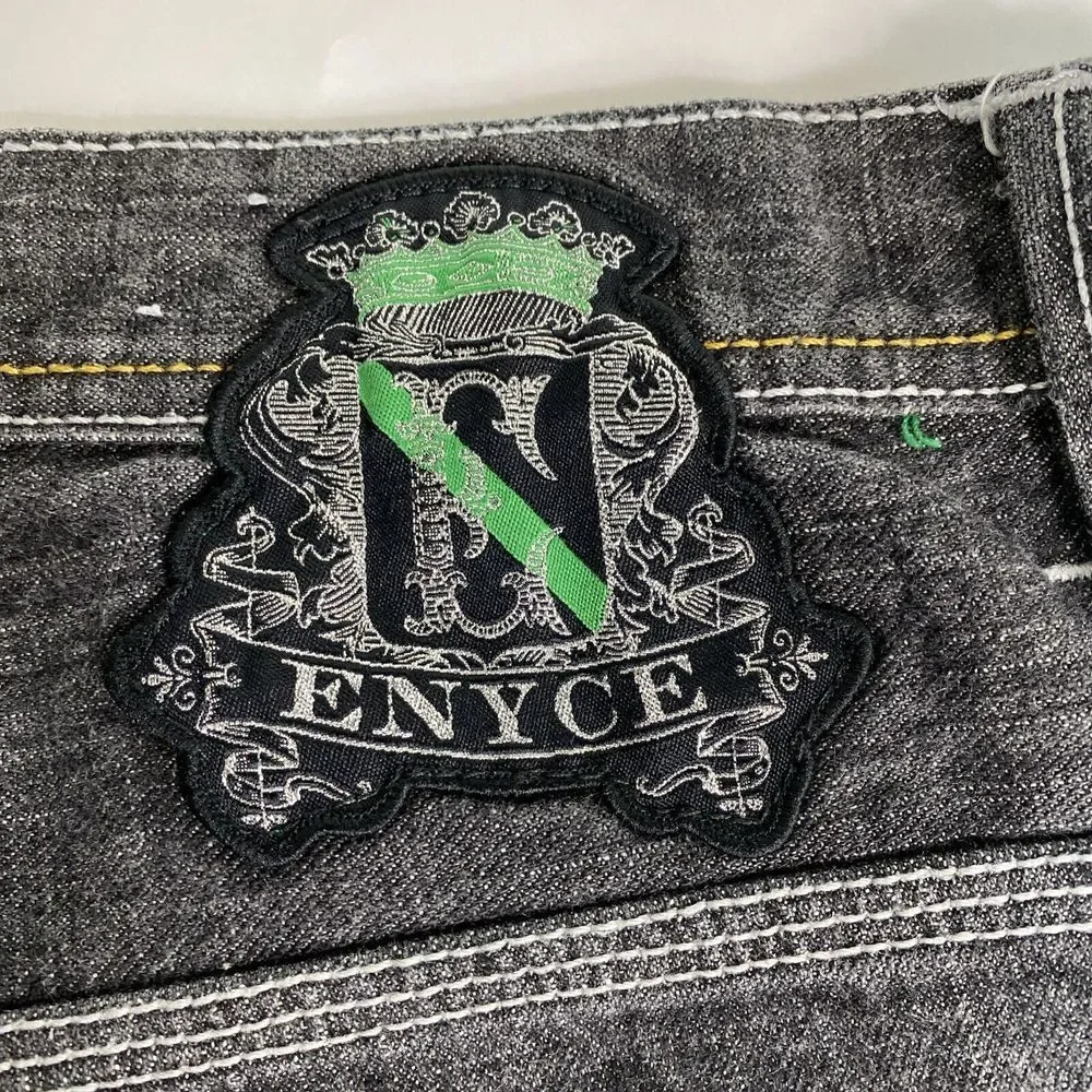 Enyce Jeans Mens 34x29‎ Black Straight Leg Skater Baggy Embroidered Hip Hop Y2K